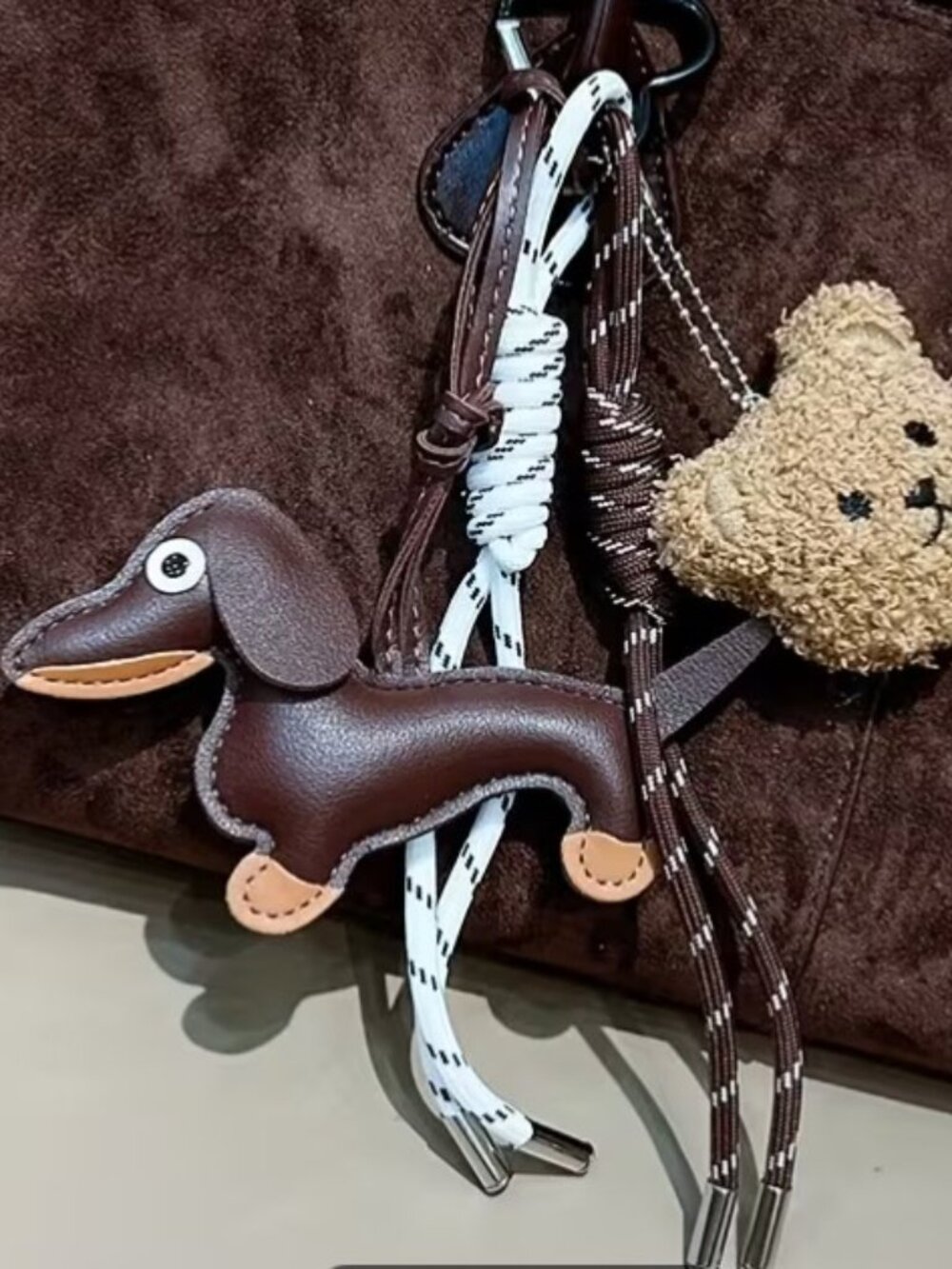 New Faux Leather Dachshund Weiner Dog & Teddie Bear Bag Charm Accessory